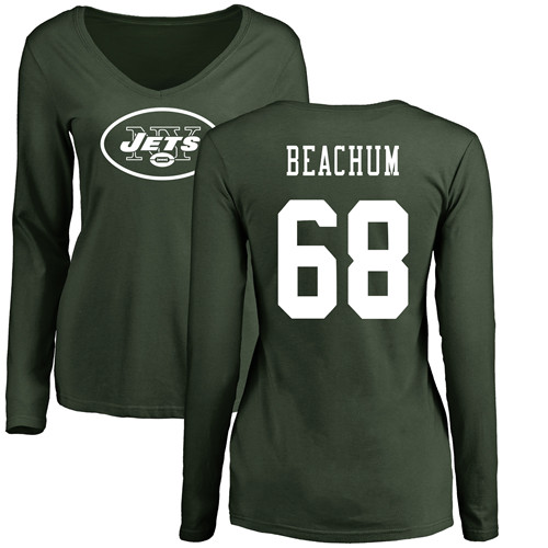 New York Jets Green Women Kelvin Beachum Name and Number Logo NFL Football #68 Long Sleeve T Shirt